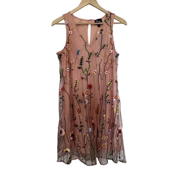 NWT Pink Shift Dress with Floral Overlay Women's Size Small - Picture 3 of 5